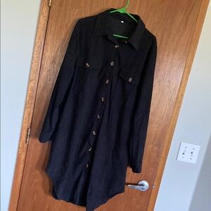 Elegant Black Long Shirt Dress with Buttons